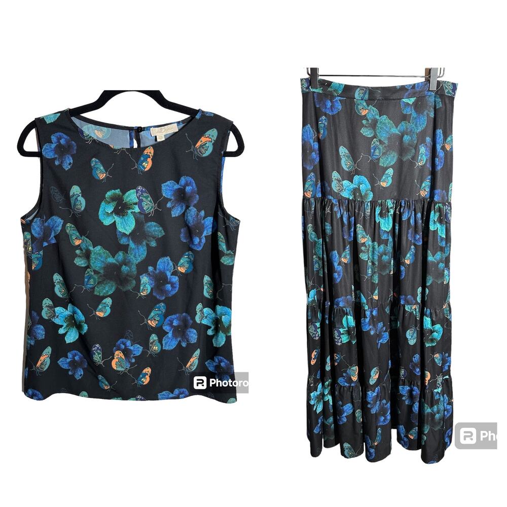 LaDress by Simone Women's Butterfly Black Blue‎ Matching Set Size Small Floral